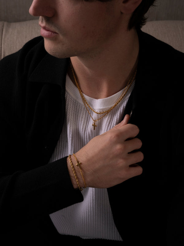 CROSS X ROPE 3MM SET | 18K Gold