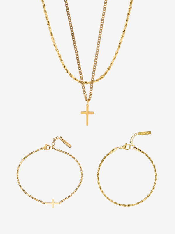 CROSS X ROPE 3MM SET | 18K Gold
